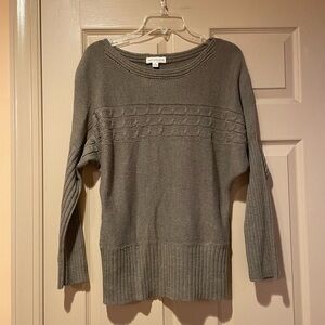 Poof Excellence Brown Women's Crew Neck Sweater w/Banded Sleeves/Waist, Size L